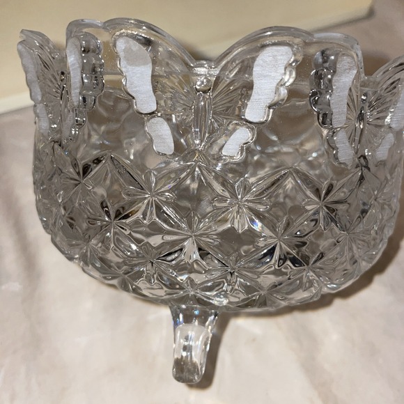 Hofbauer Lead Crystal Butterfly Papillon Bowl 3-Footed 4.5x6" Antique - Picture 7 of 10